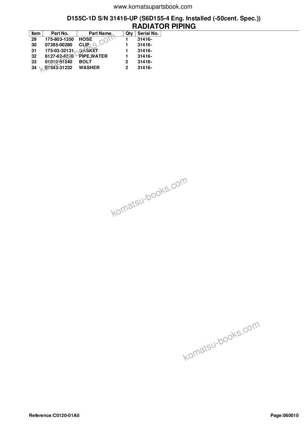 Komatsu d155c-1d s/n 31416-up s6d155-4 eng. installed -50cent. spec. Parts catalog cover Page 6