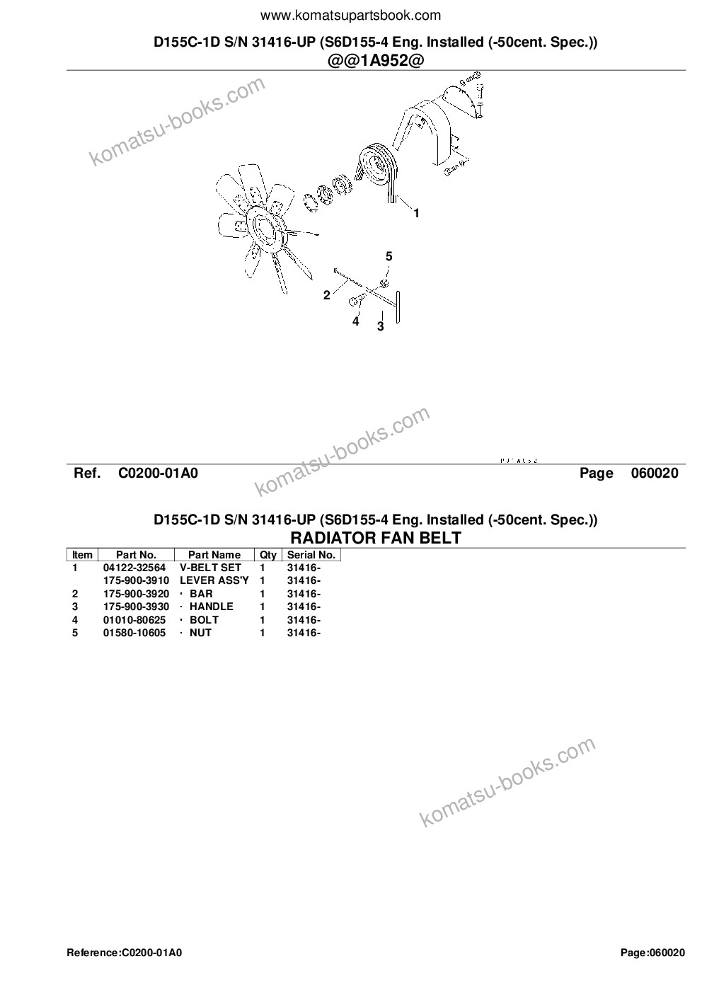 Komatsu d155c-1d s/n 31416-up s6d155-4 eng. installed -50cent. spec. Parts catalog cover Page 7