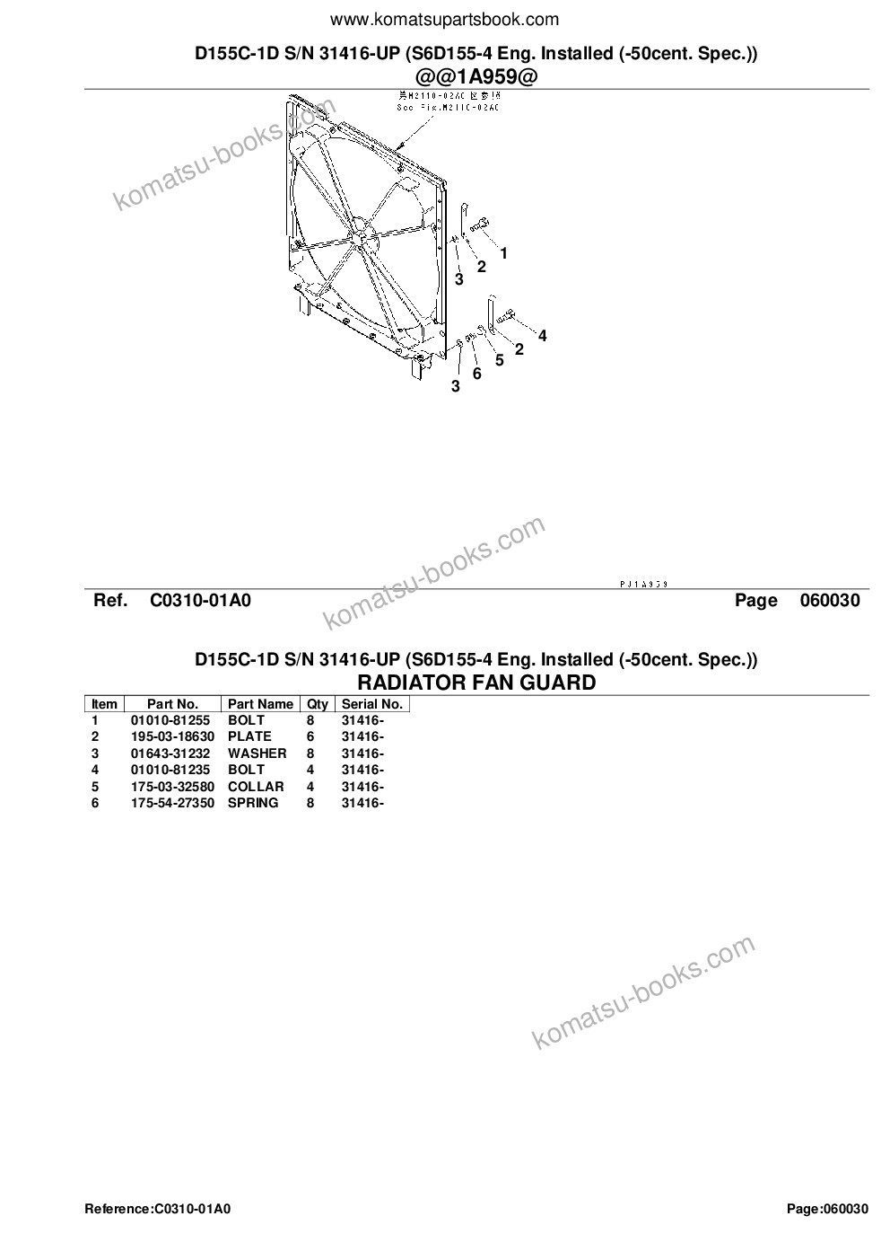 Komatsu d155c-1d s/n 31416-up s6d155-4 eng. installed -50cent. spec. Parts catalog cover Page 8