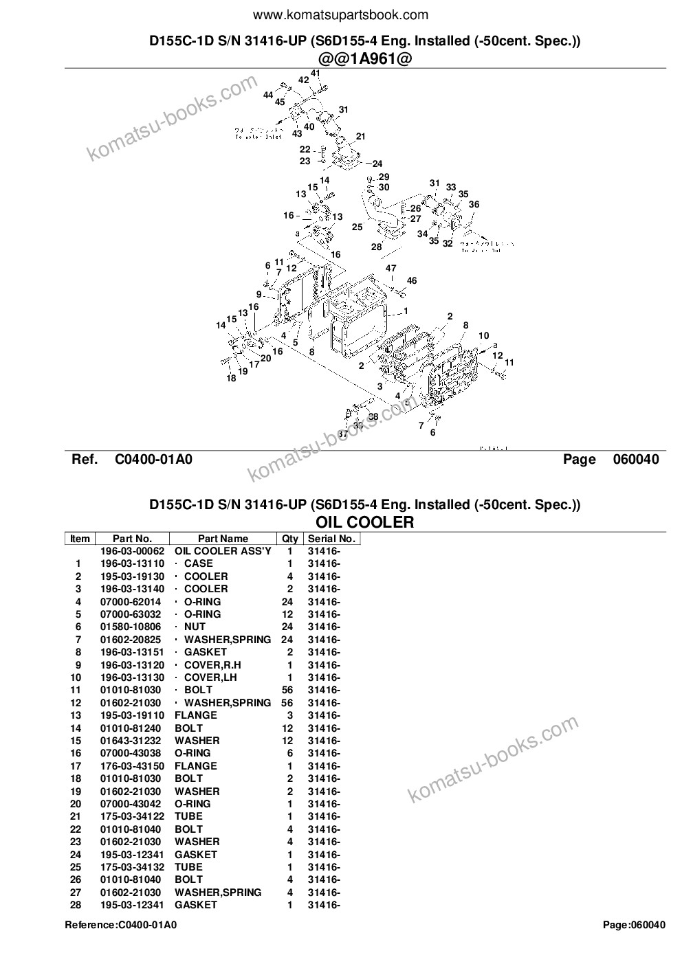 Komatsu d155c-1d s/n 31416-up s6d155-4 eng. installed -50cent. spec. Parts catalog cover Page 9
