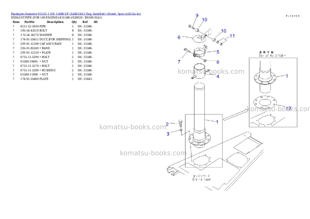 Komatsu d155c-1 s/n 15686-up sa6d140-2 eng. installed -50cent. spec. Parts catalog cover