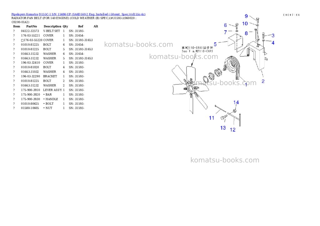 Komatsu d155c-1 s/n 15686-up sa6d140-2 eng. installed -50cent. spec. Parts catalog cover Page 3