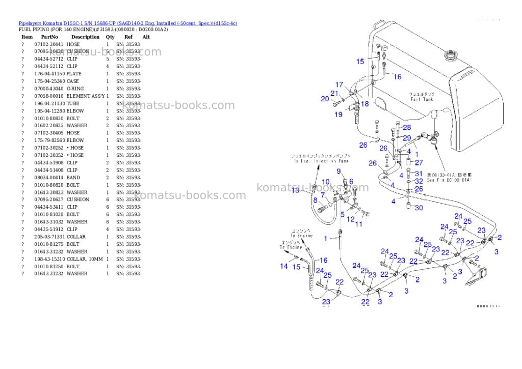 Komatsu d155c-1 s/n 15686-up sa6d140-2 eng. installed -50cent. spec. Parts catalog cover Page 6