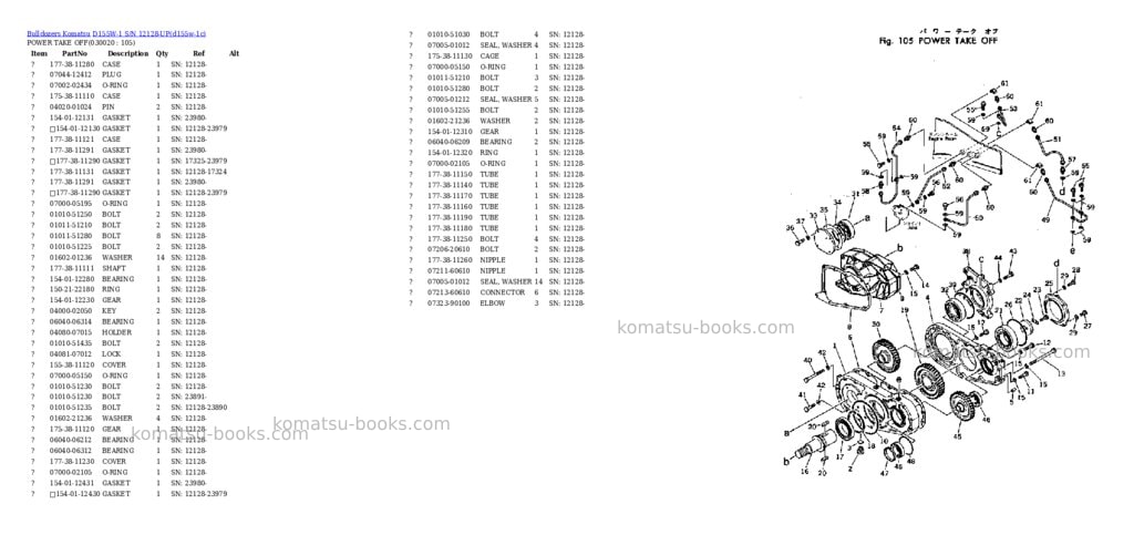 Komatsu d155w-1 s/n 12128-up Parts catalog cover