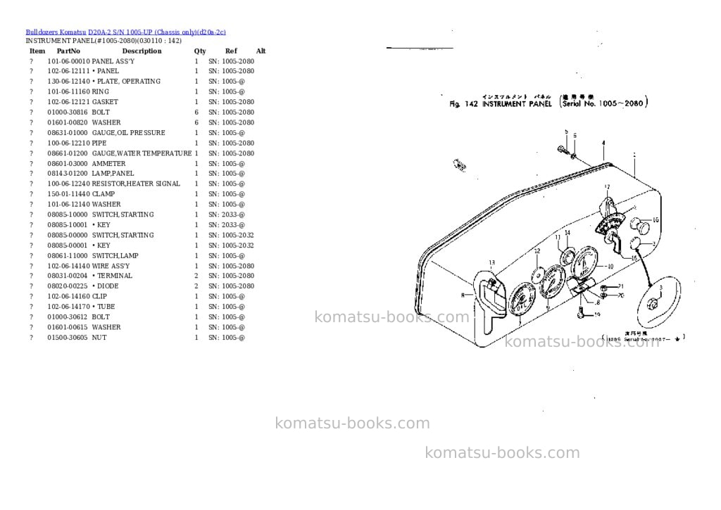 Komatsu D20A-2 S/N 1005-UP (Chassis only) Parts catalog cover Page 10