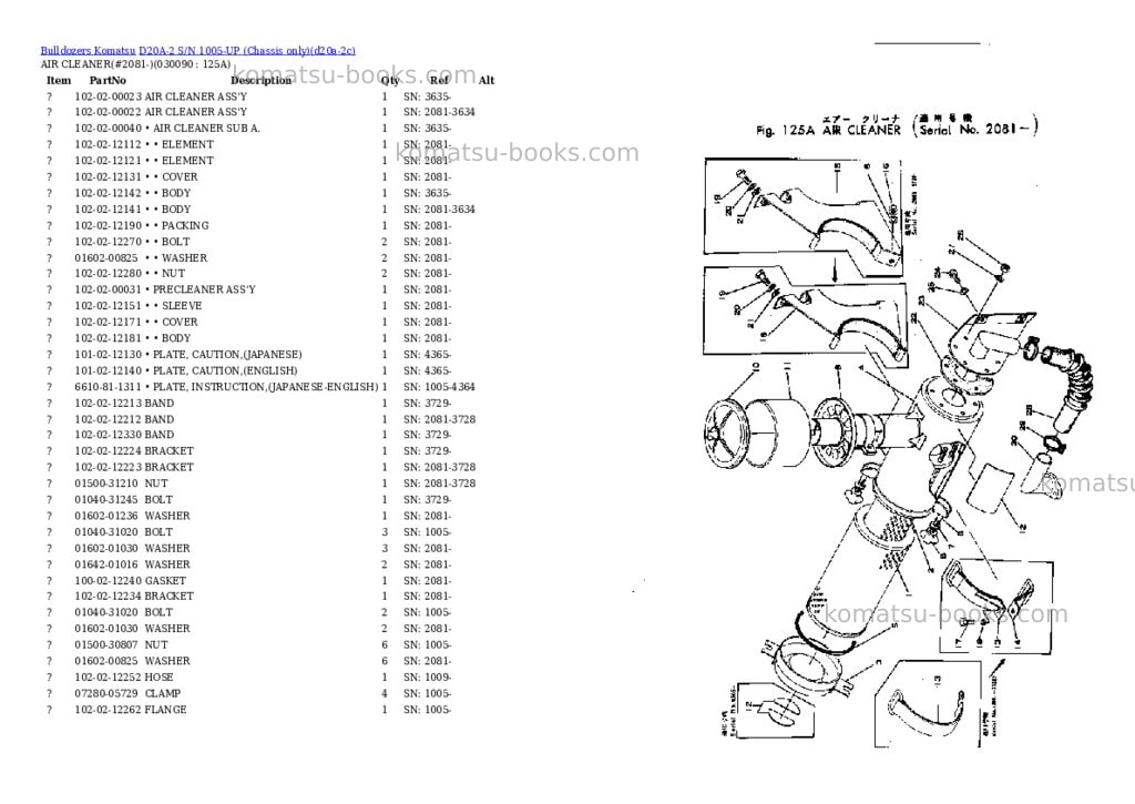 Komatsu D20A-2 S/N 1005-UP (Chassis only) Parts catalog cover Page 8