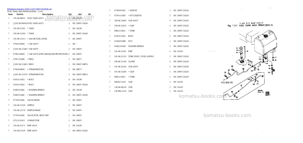 Komatsu d20a-3 s/n 20007-up Parts catalog cover Page 4 Komatsu d20a-3 s/n 20007-up Parts catalog cover Page 4