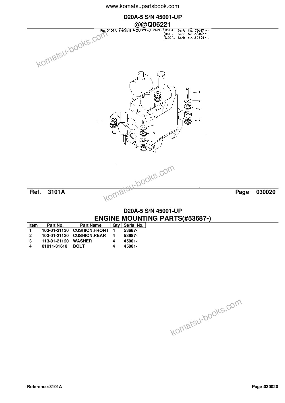 Komatsu d20a-5 s/n 45001-up Parts catalog cover Page 4 Komatsu d20a-5 s/n 45001-up Parts catalog cover Page 4