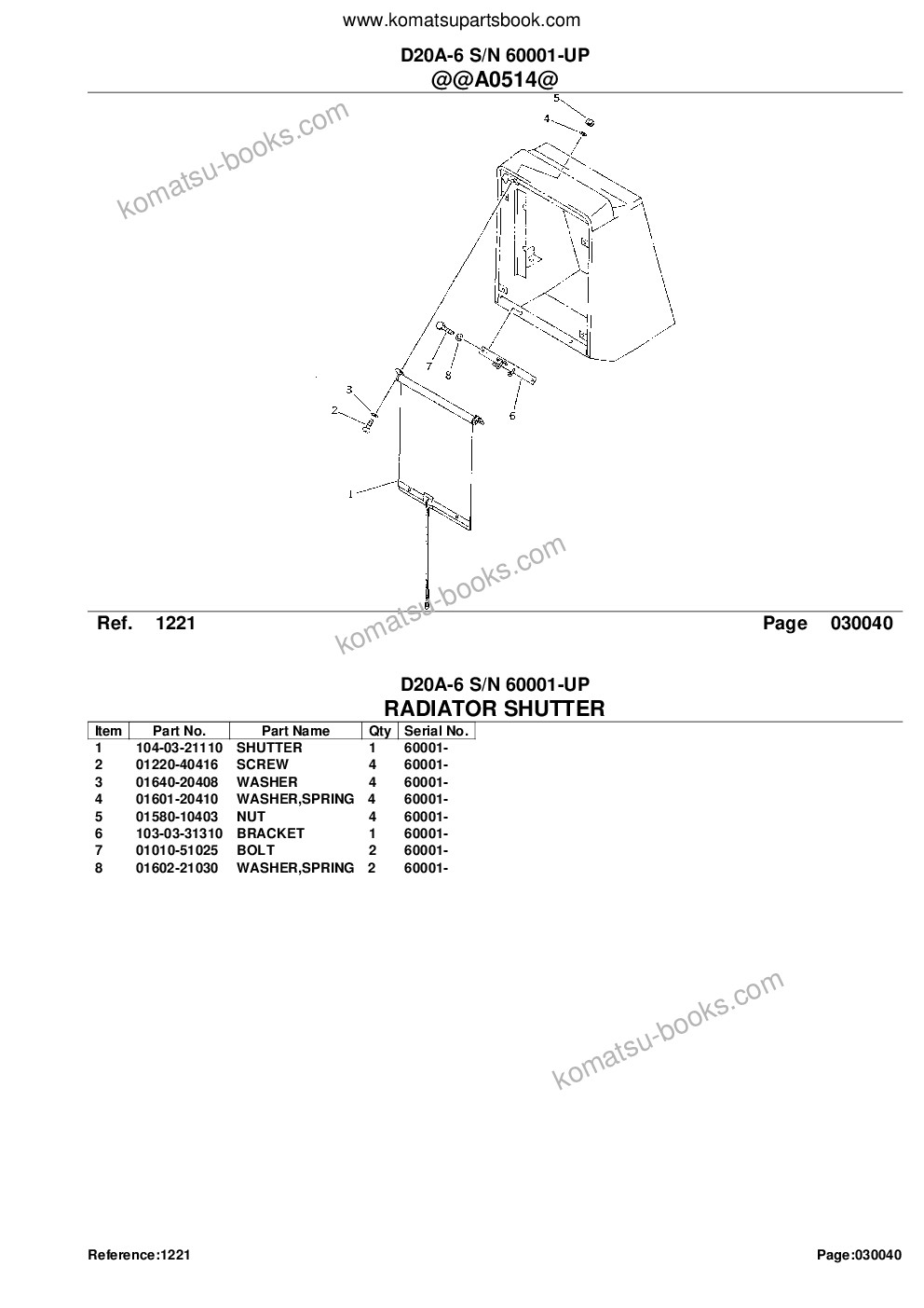 Komatsu d20a-6 s/n 60001-up Parts catalog cover Page 8