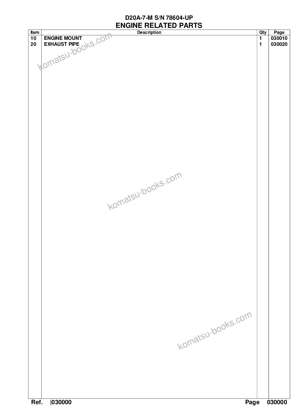 Komatsu d20a-7-m s/n 78604-up Parts catalog cover Page 2