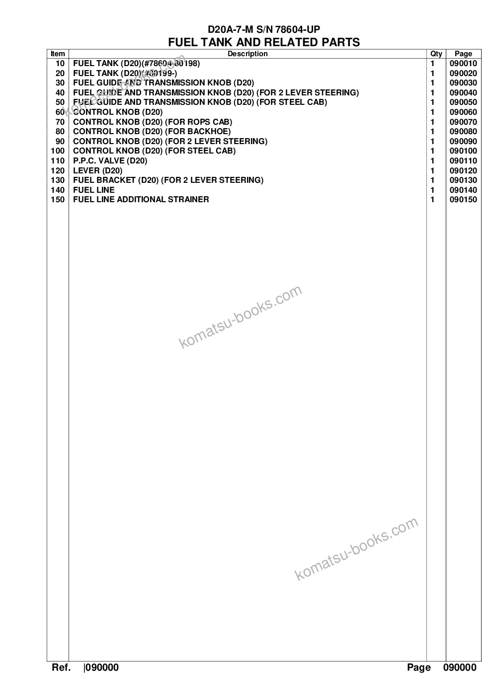 Komatsu d20a-7-m s/n 78604-up Parts catalog cover Page 9