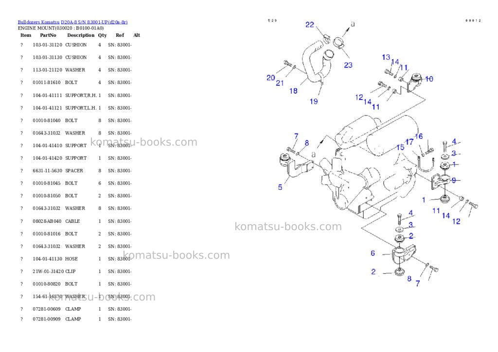 Komatsu d20a-8 s/n 83001-up Parts catalog cover Komatsu d20a-8 s/n 83001-up Parts catalog cover