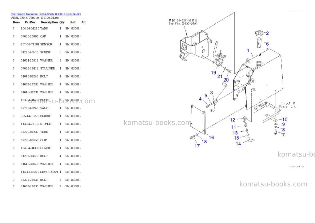 Komatsu d20a-8 s/n 83001-up Parts catalog cover Page 7 Komatsu d20a-8 s/n 83001-up Parts catalog cover Page 7