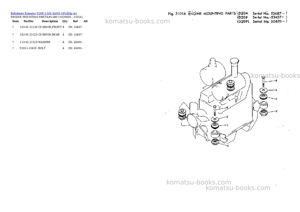 Komatsu d20p-5 s/n 45001-up Parts catalog cover