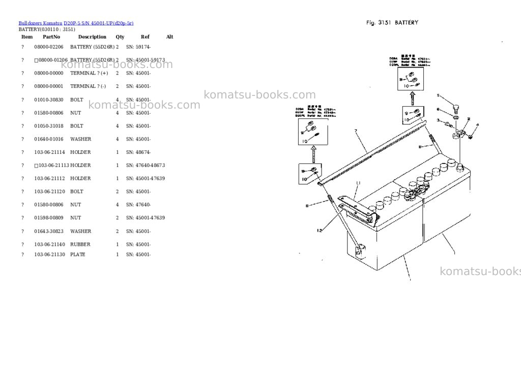 Komatsu d20p-5 s/n 45001-up Parts catalog cover Page 10