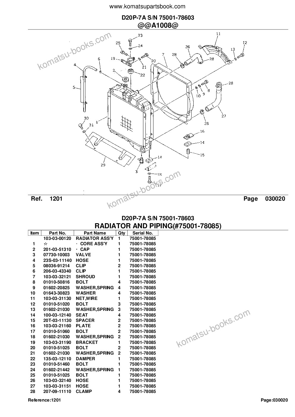 Komatsu D20P-7A S/N 75001-78603 Parts catalog cover Page 4
