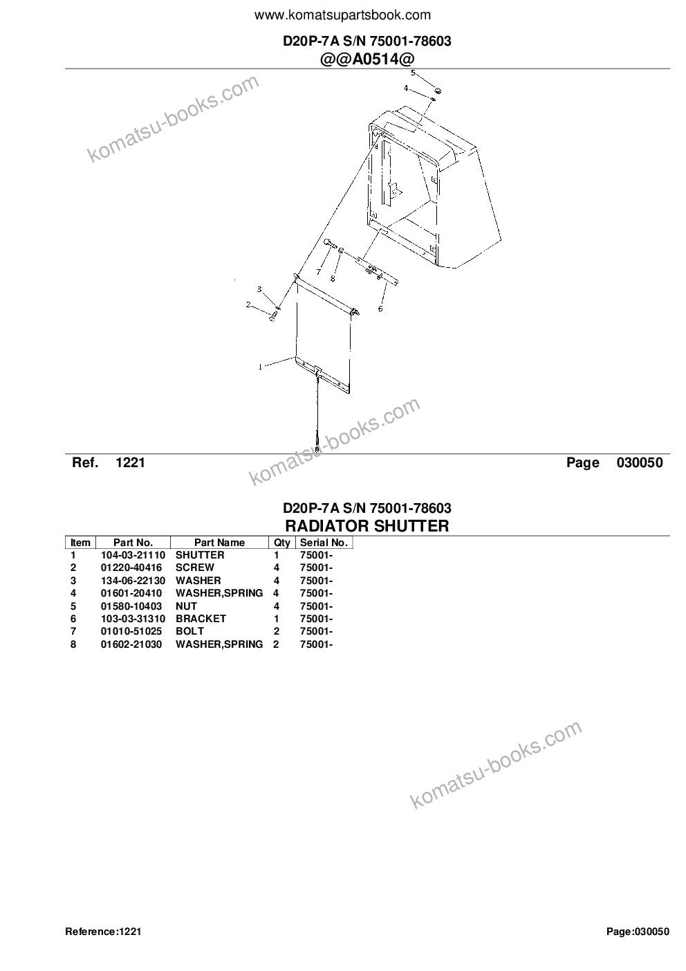 Komatsu D20P-7A S/N 75001-78603 Parts catalog cover Page 9