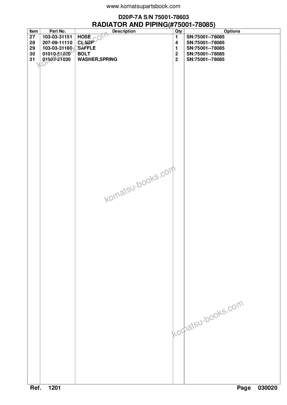 Komatsu d20p-7a s/n 75001-78603 Parts catalog cover Page 5