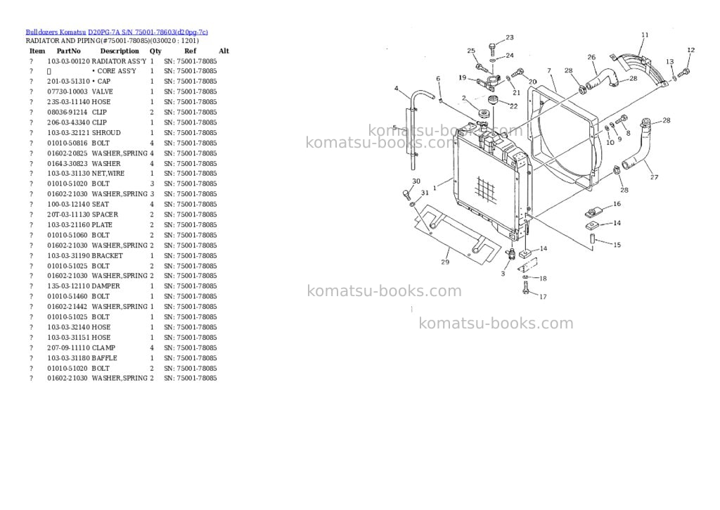 Komatsu D20PG-7A S/N 75001-78603 Parts catalog cover