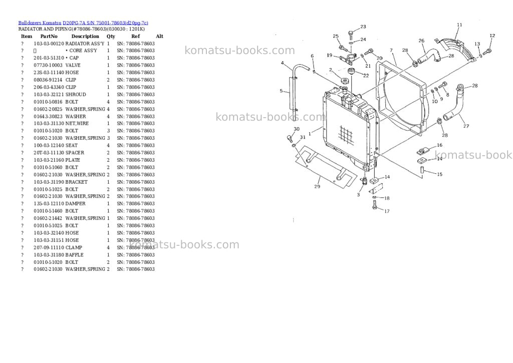 Komatsu D20PG-7A S/N 75001-78603 Parts catalog cover Page 2