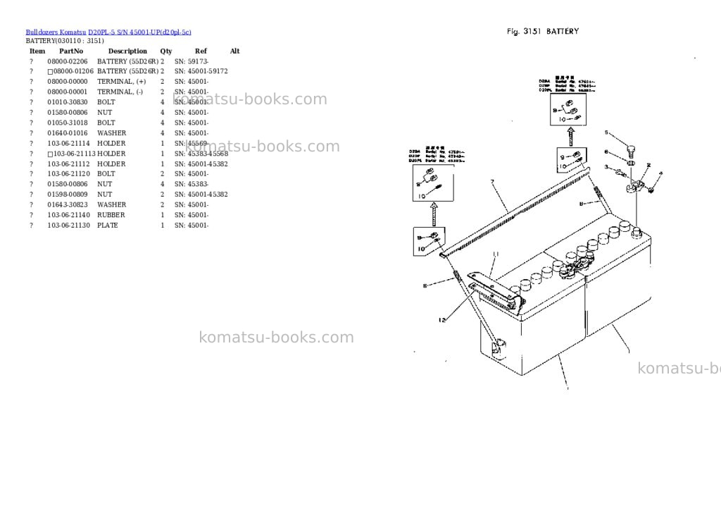 Komatsu d20pl-5 s/n 45001-up Parts catalog cover Page 10 Komatsu d20pl-5 s/n 45001-up Parts catalog cover Page 10