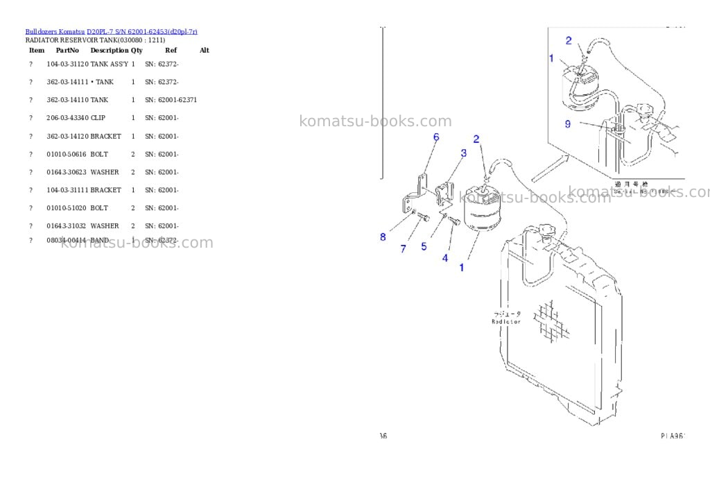 Komatsu D20PL-7 S/N 62001-62453 Parts catalog cover Page 5