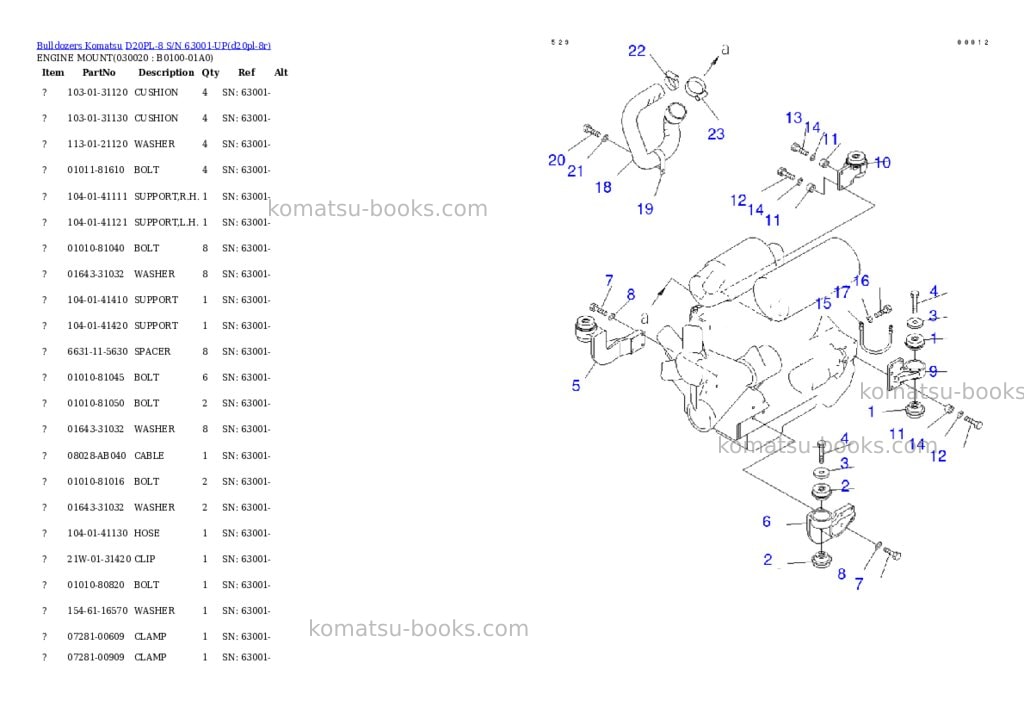 Komatsu d20pl-8 s/n 63001-up Parts catalog cover Komatsu d20pl-8 s/n 63001-up Parts catalog cover