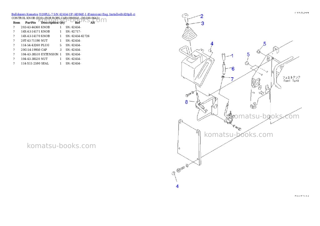 Komatsu D20PLL-7 S/N 62454-UP (4D94E-1 (Emission) Eng. Installed) Parts catalog cover Page 8