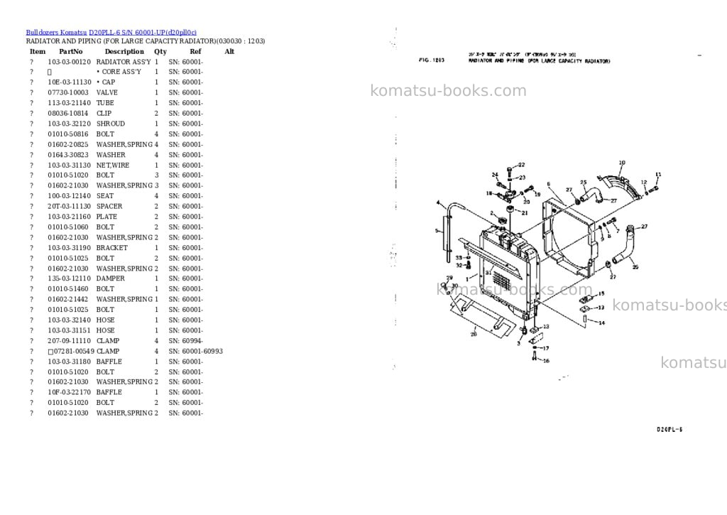 Komatsu d20pll-6 s/n 60001-up Parts catalog cover Page 2 Komatsu d20pll-6 s/n 60001-up Parts catalog cover Page 2