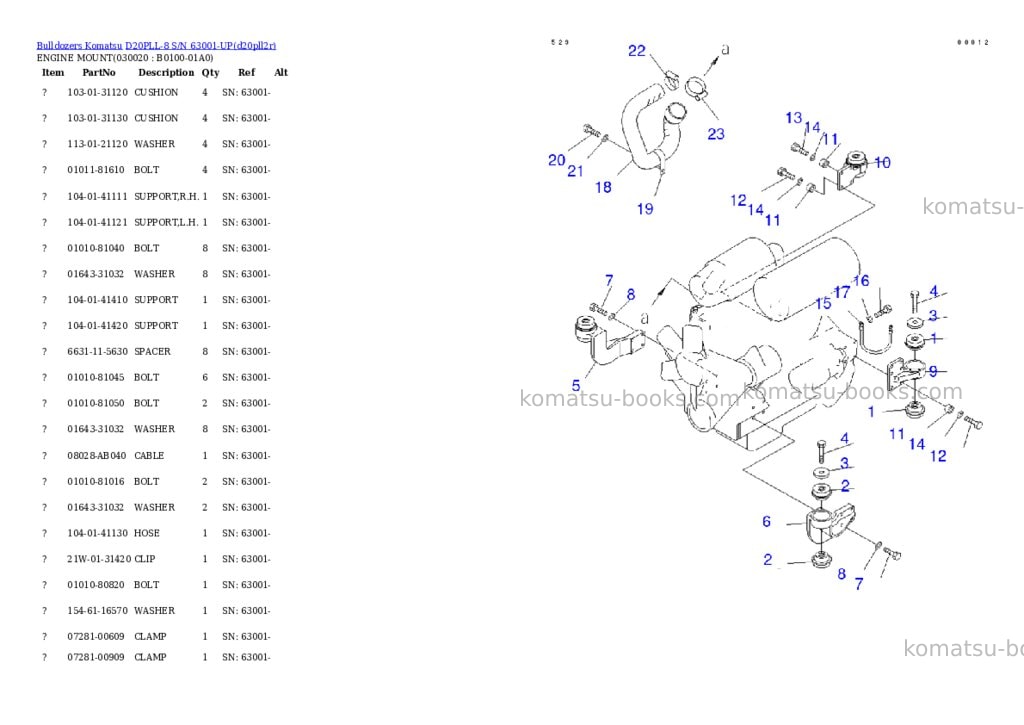 Komatsu d20pll-8 s/n 63001-up Parts catalog cover