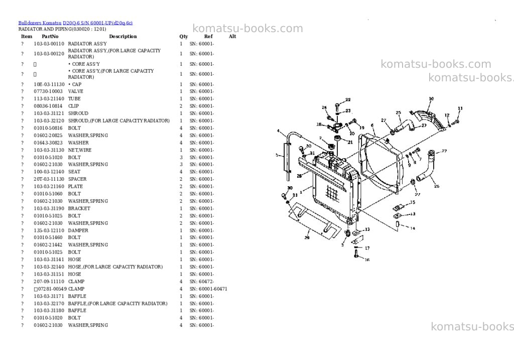 Komatsu D20Q-6 S/N 60001-UP Parts catalog cover