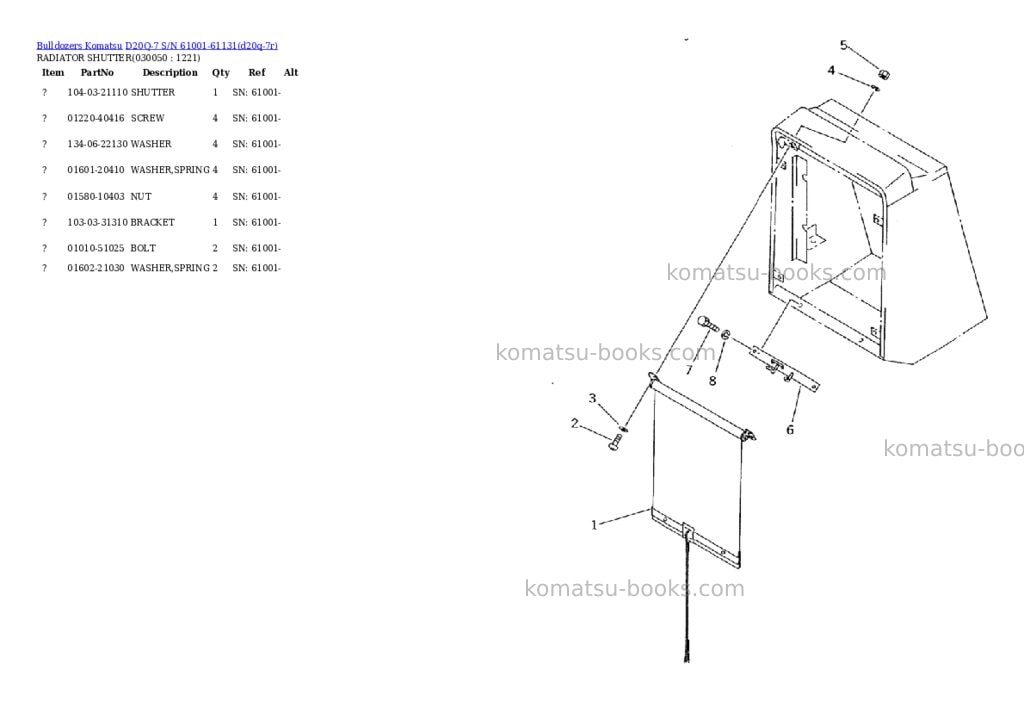 Komatsu d20q-7 s/n 61001-61131 Parts catalog cover Page 2