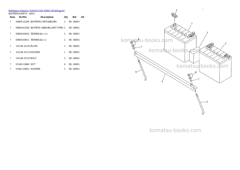 Komatsu d20qg-6 s/n 60001-up Parts catalog cover Page 6 Komatsu d20qg-6 s/n 60001-up Parts catalog cover Page 6