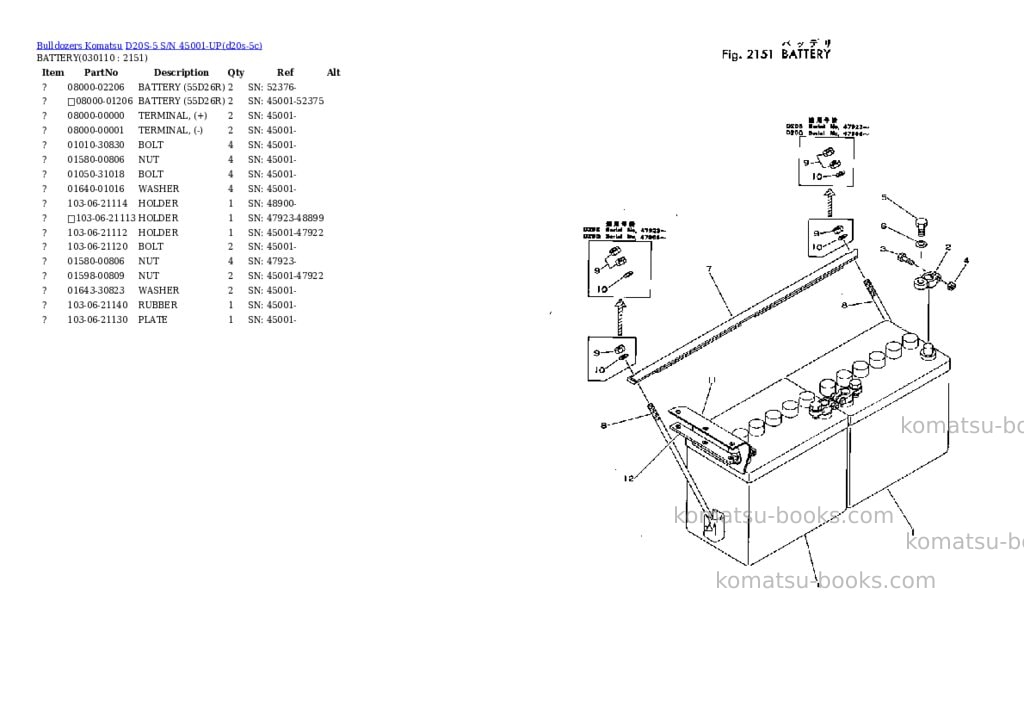 Komatsu d20s-5 s/n 45001-up Parts catalog cover Page 10
