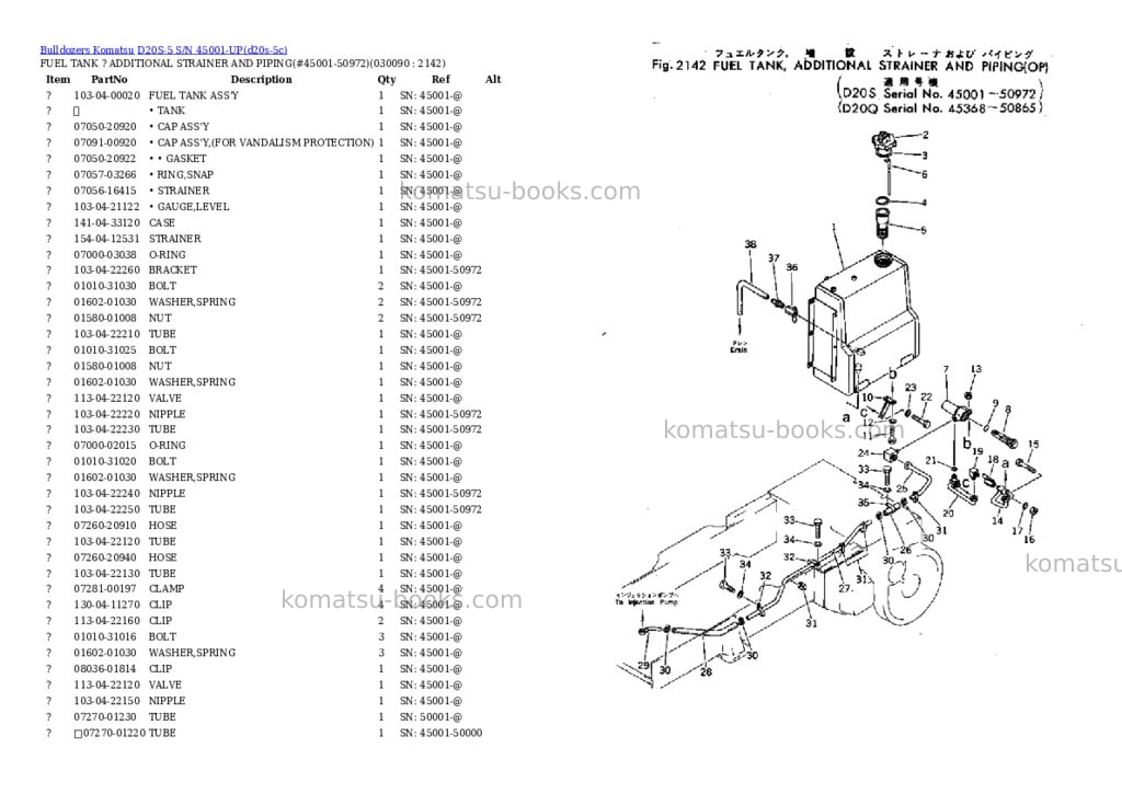 Komatsu d20s-5 s/n 45001-up Parts catalog cover Page 8