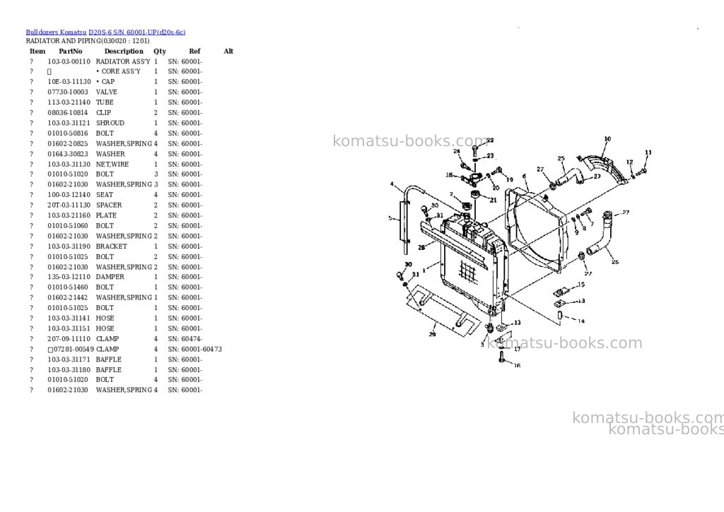 Komatsu d20s-6 s/n 60001-up Parts catalog cover