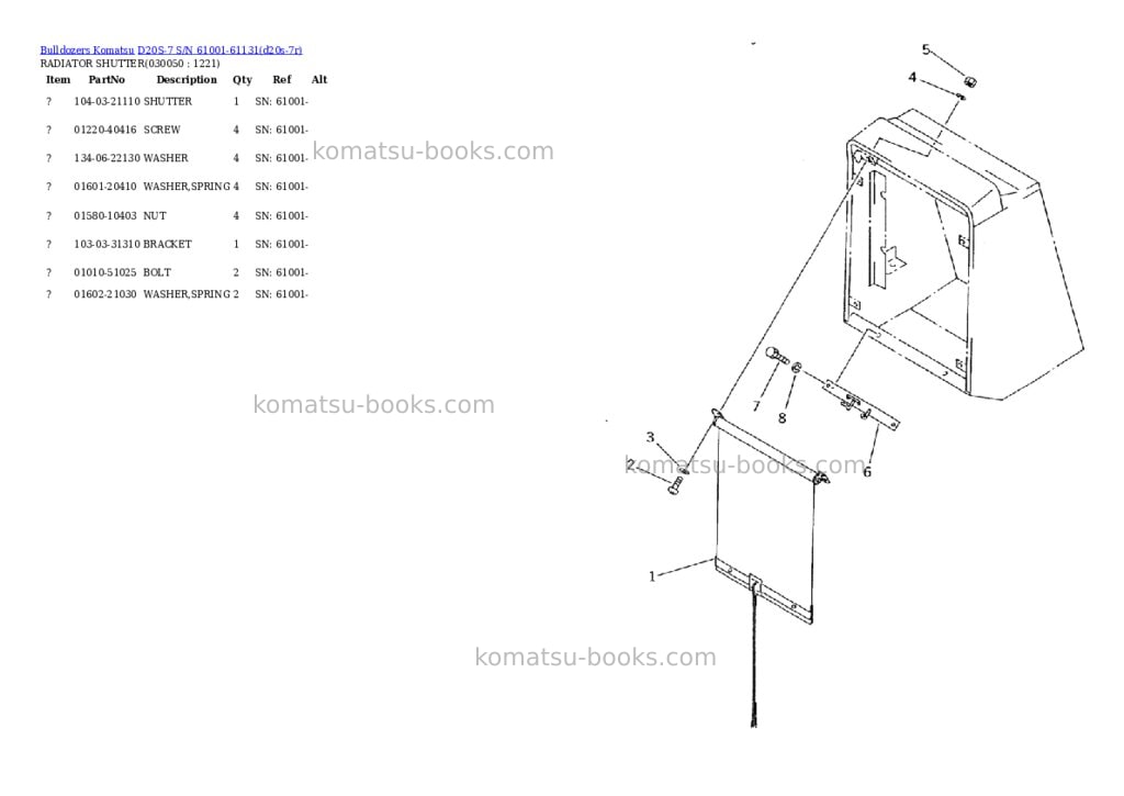 Komatsu d20s-7 s/n 61001-61131 Parts catalog cover Page 4 Komatsu d20s-7 s/n 61001-61131 Parts catalog cover Page 4