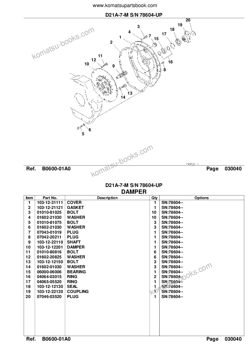 Komatsu D21A-7-M S/N 78604-UP Parts catalog cover Page 6