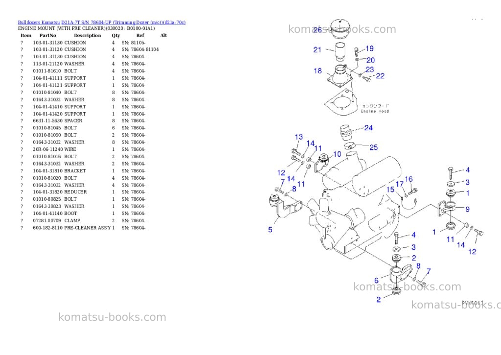 Komatsu d21a-7t s/n 78604-up trimming dozer m/c Parts catalog cover