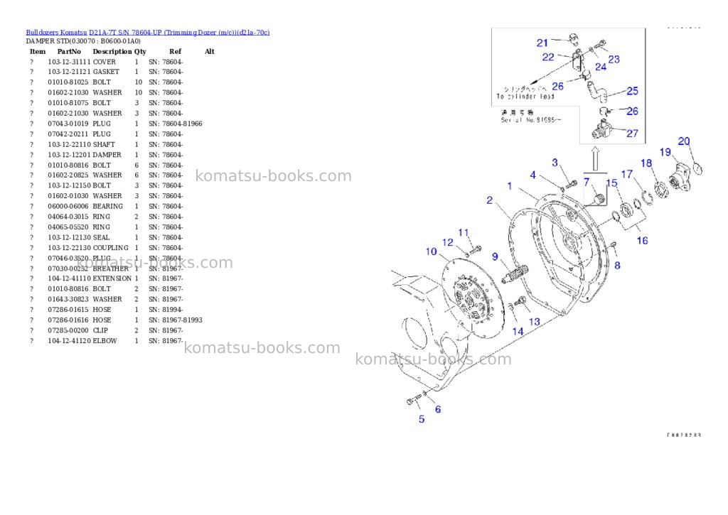 Komatsu d21a-7t s/n 78604-up trimming dozer m/c Parts catalog cover Page 6