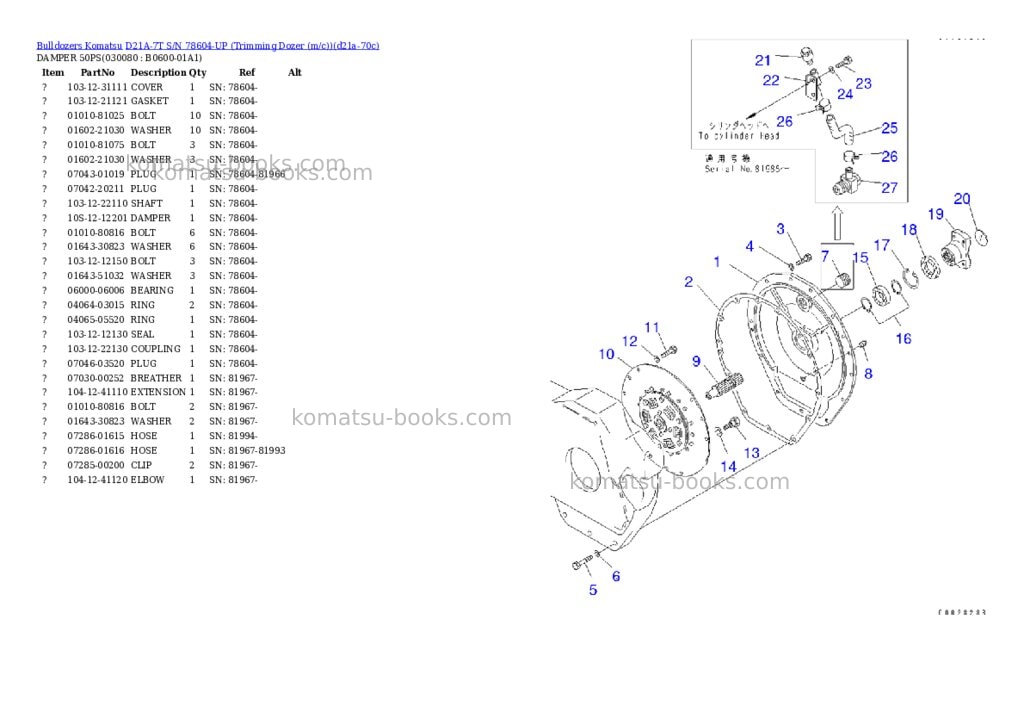 Komatsu d21a-7t s/n 78604-up trimming dozer m/c Parts catalog cover Page 7