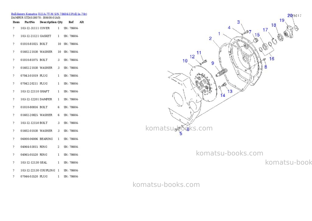 Komatsu d21a-7t-m s/n 78604-up Parts catalog cover Page 6