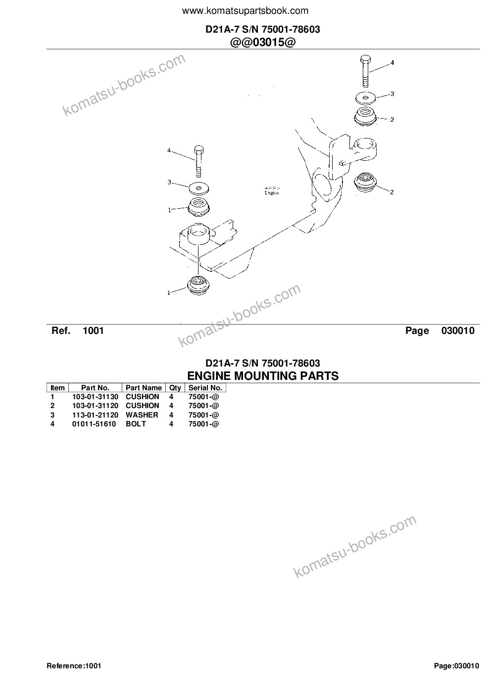 Komatsu D21A-7 S/N 75001-78603 Parts catalog cover Page 3