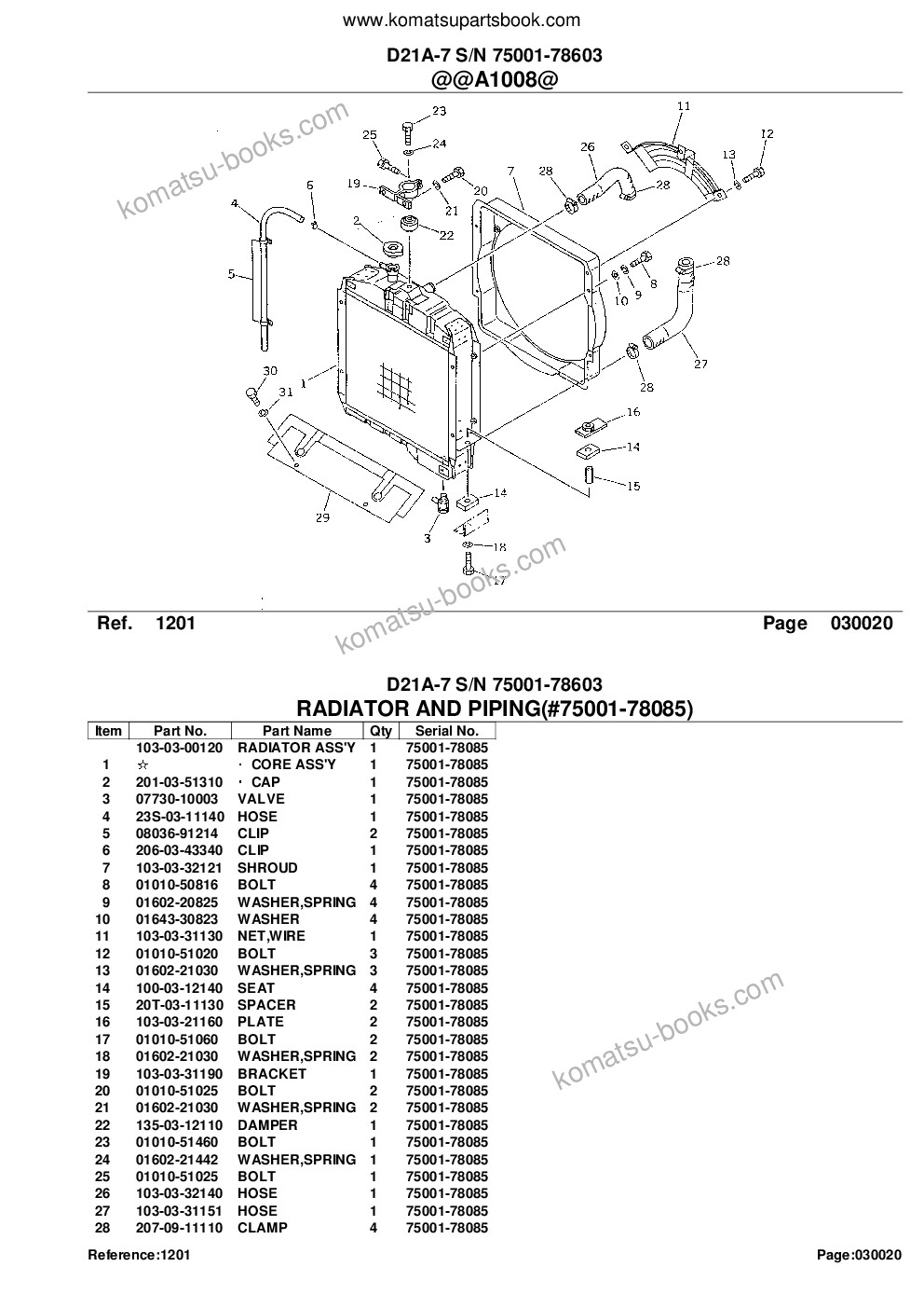 Komatsu D21A-7 S/N 75001-78603 Parts catalog cover Page 4