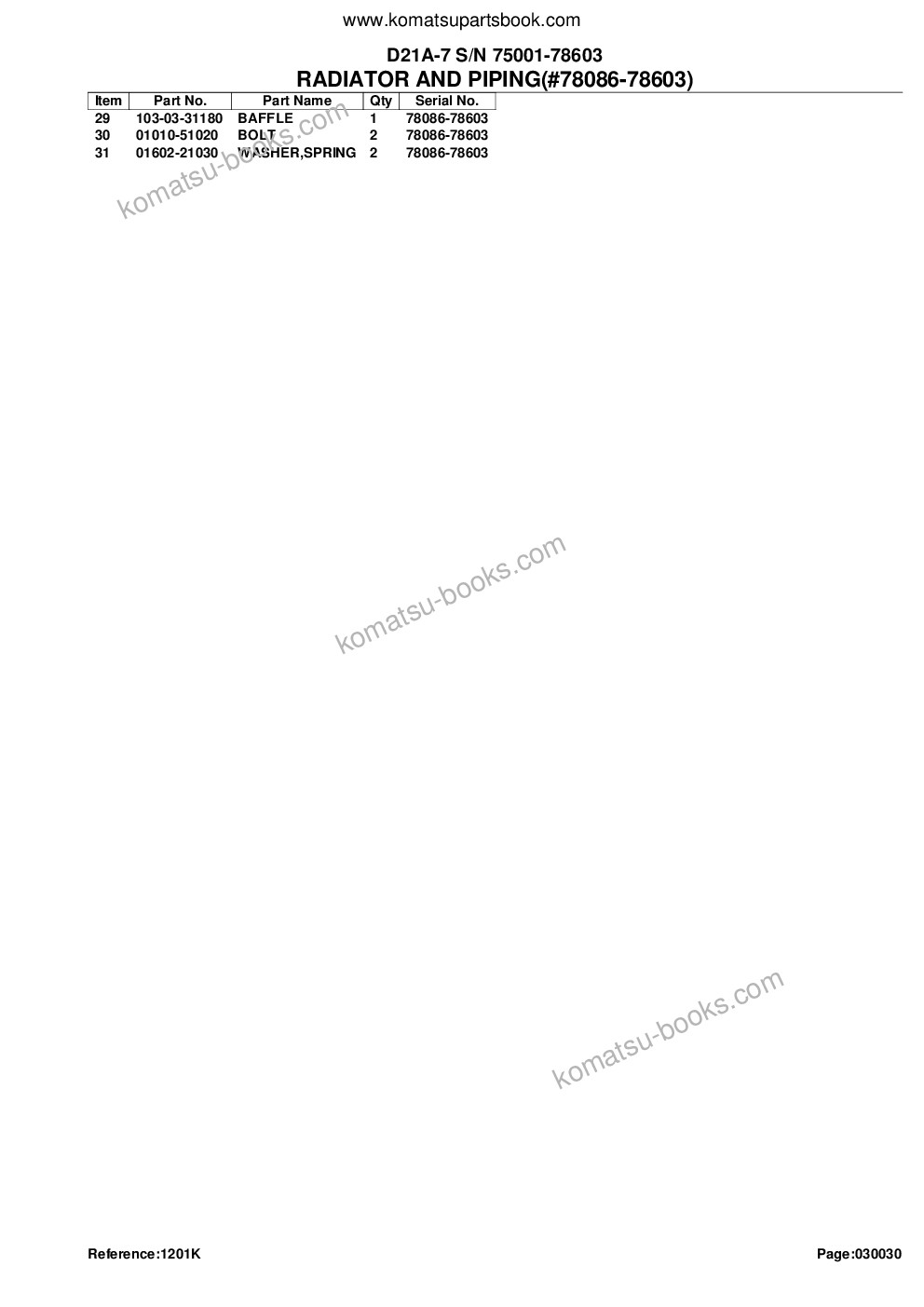Komatsu D21A-7 S/N 75001-78603 Parts catalog cover Page 7