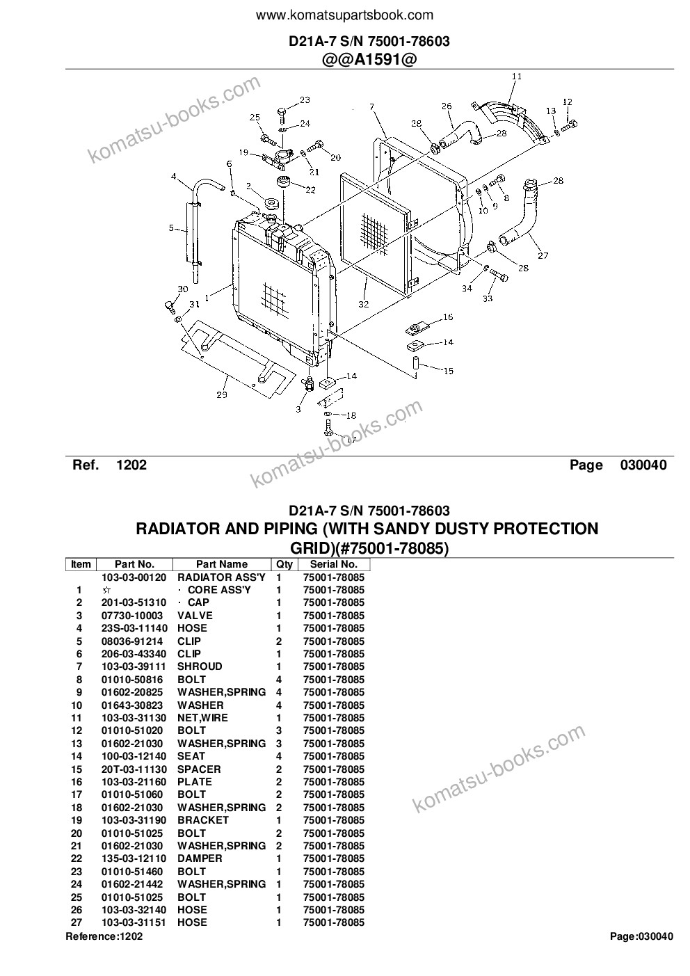 Komatsu D21A-7 S/N 75001-78603 Parts catalog cover Page 8