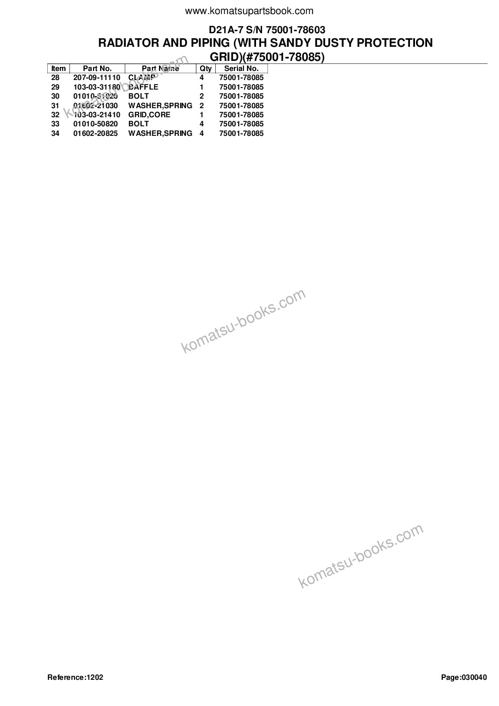 Komatsu D21A-7 S/N 75001-78603 Parts catalog cover Page 9