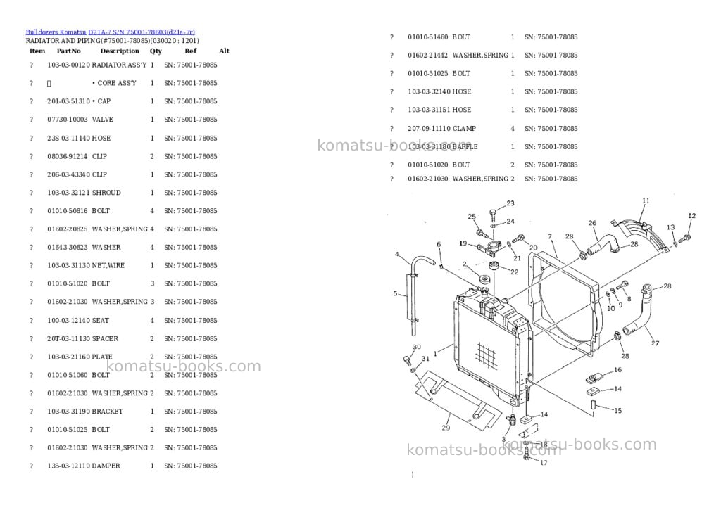 Komatsu d21a-7 s/n 75001-78603 Parts catalog cover