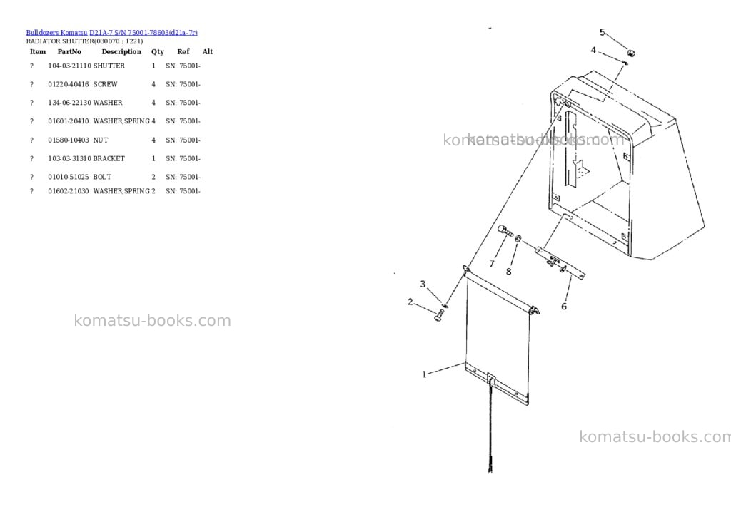 Komatsu d21a-7 s/n 75001-78603 Parts catalog cover Page 6