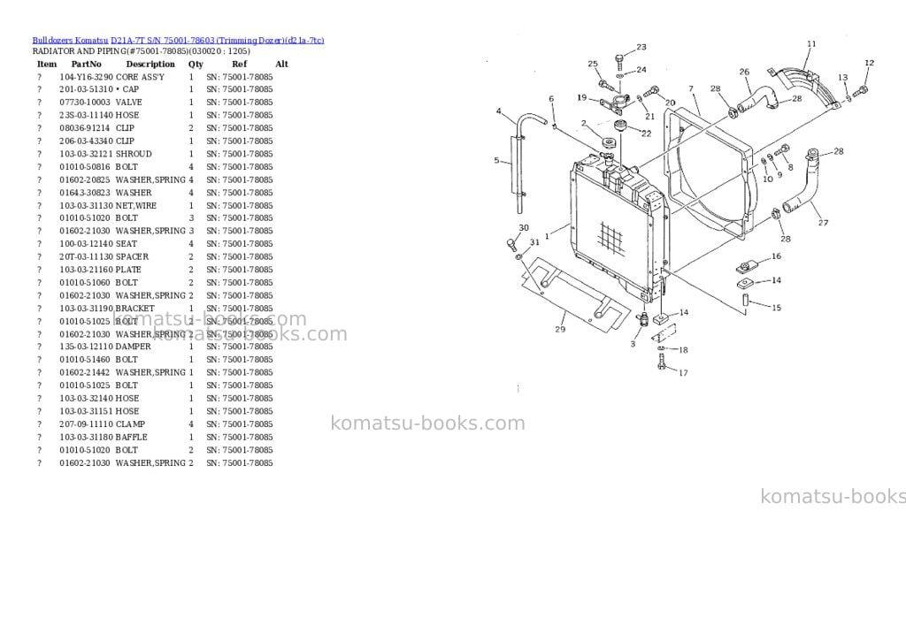 Komatsu D21A-7T S/N 75001-78603 (Trimming Dozer) Parts catalog cover